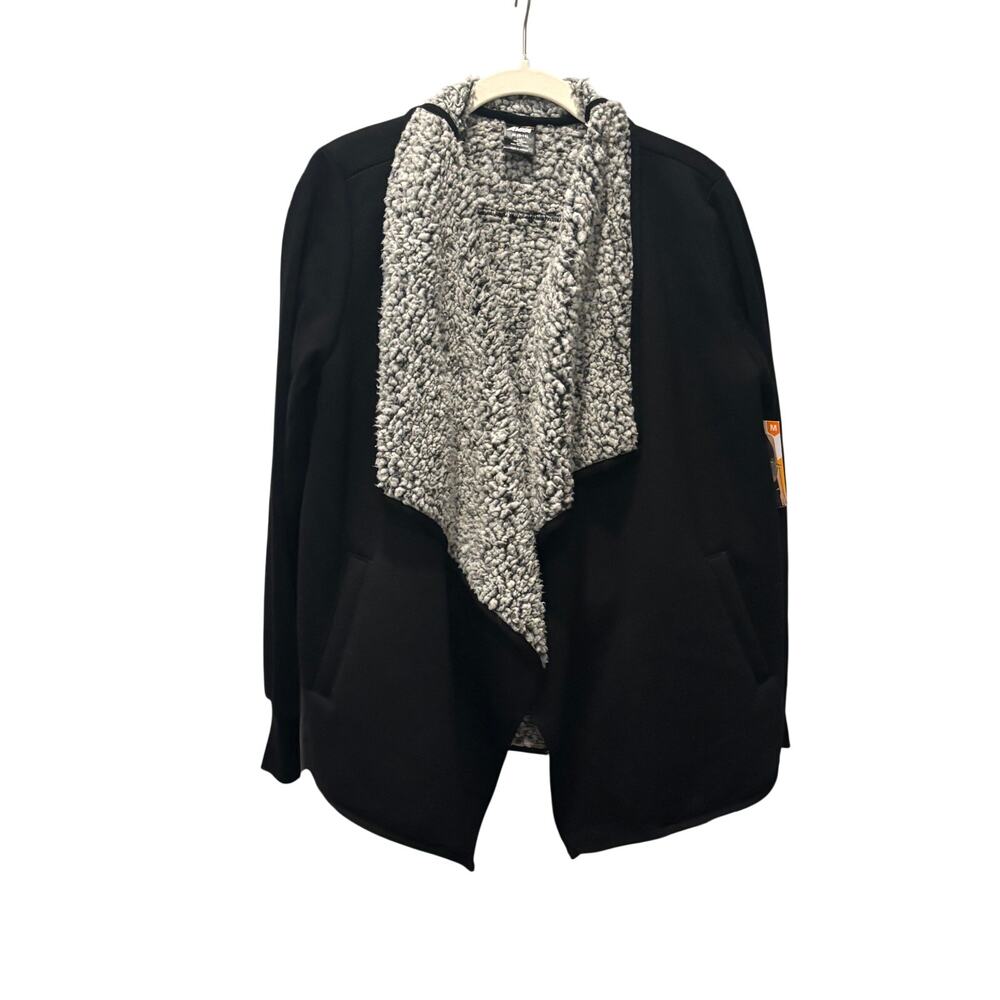 AVIA Sherpa Lined Open Front Jacket Women’s M Black Cozy Athleisure - Picture 2 of 6